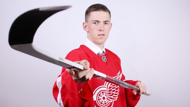 Filip Hronek poses for a portrait after being selected 53rd overall by the Detroit Red Wings during the 2016 NHL Draft on June 25, 2016 in Buffalo, New York.