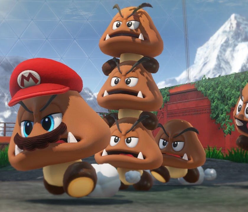 Mario controls a goomba in 'Super Mario Odyssey.'
