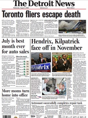 The front page of The Detroit News on Aug. 3, 2005.