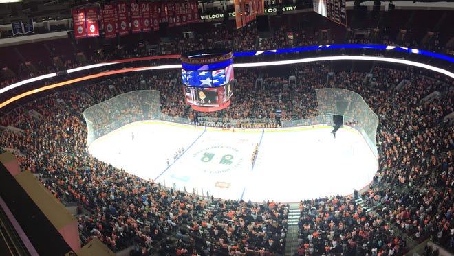 The Flyers rookie game against the Islanders drew a crowd of 13,050.