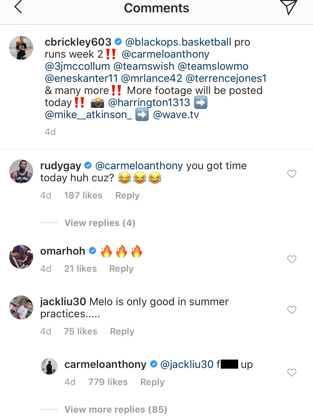 pix I Got Time Today Cuz Instagram https www usatoday com story sports ftw 2018 08 18 carmelo anthony responds to fans hating on him in instagram comments 111245672