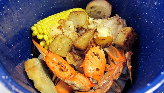 Steamed crab boil in a pot at Charlie's Seafood & Pub off Immokalee Road in North Naples.