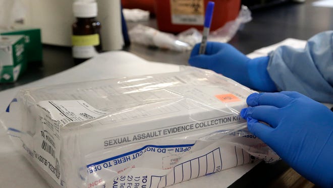 A sexual assault evidence kit is logged in the biology lab at the Houston Forensic Science Center in Houston on Thursday, April 2, 2015.