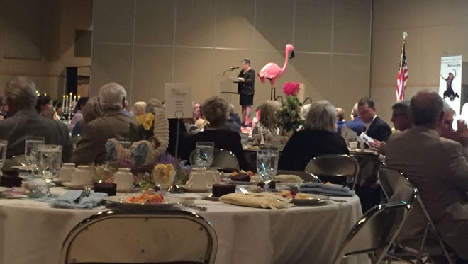 Marilyn Aboussie leads the ceremonies at the Girl Scouts' Women of Distinction Dinner at the McNease Convention Center on Thursday, March 30.