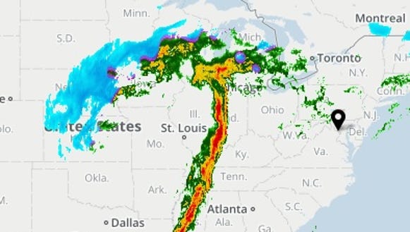 The USA TODAY Weather map showed a strong storm moving