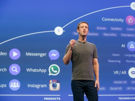 Facebook CEO Mark Zuckerberg presents 10-year plan at F8 conference in 2016
