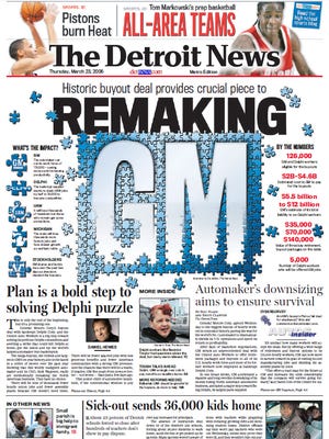 The front page of The Detroit News on March 23, 2016.
