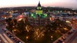 An aerial view of the downtown Denton, Texas, courthouse