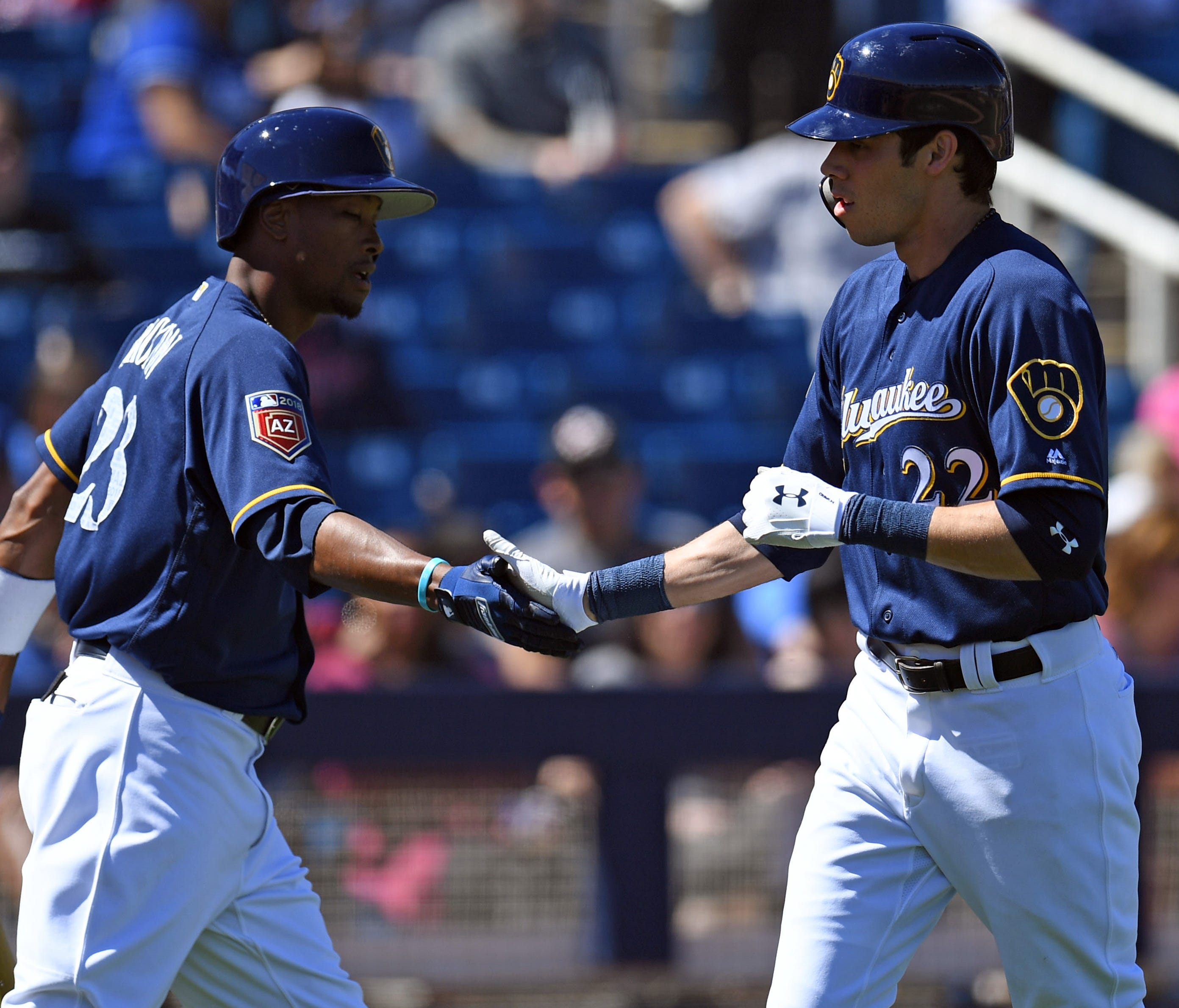 Brewers fans were thrilled with the acquisition of Christian Yelich, but it's left Keon Broxton, left, and others with nowhere to play.