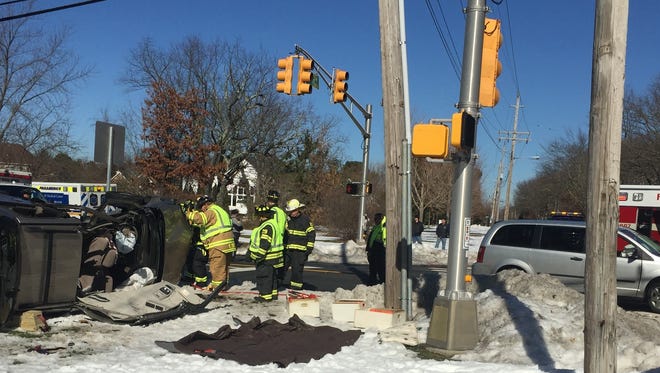 Three people were injured in a two-car collision Tuesday at Vermont Avenue and Cox Cro Road.