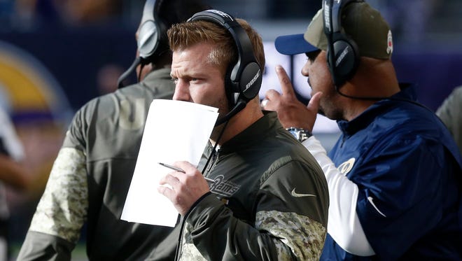 Rams head coach Sean McVay dismissed the idea he goes beyond the time allowed on each play to use the coach-to-quarterback communication system.