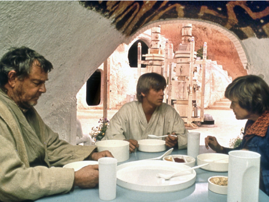 Luke Skywalker with his family in their underground