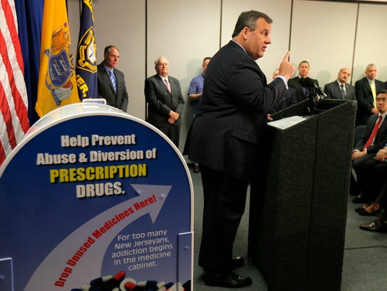 Governor Chris Christie speaks during a National Prescription