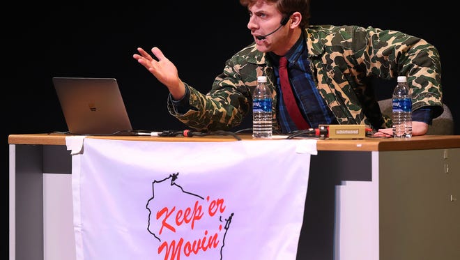Charlie Berens brought his brought his popular "Manitowoc Minute" comedy segment to the Weidner Center on Tuesday night.