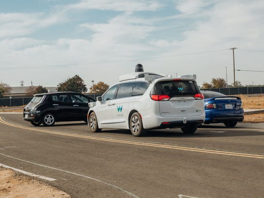 A Waymo minivan outfitted with self-driving sensors