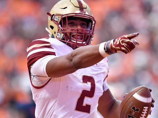 Boston College Eagles running back AJ Dillon celebrates