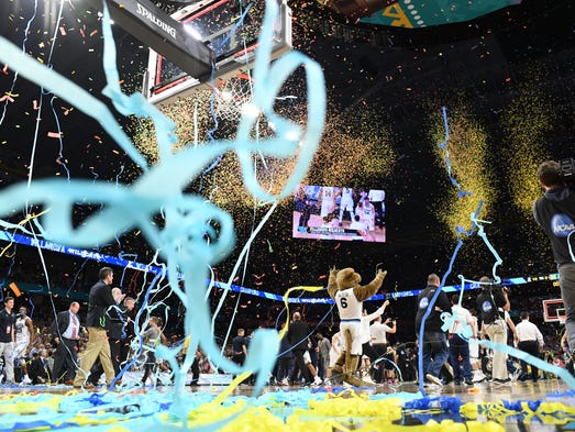 Villanova Wildcats celebrate after defeating the Michigan