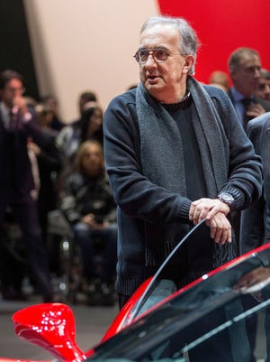 Fiat Chrysler CEO Sergio Marchionne poses with the new Ferrari 488 Pista after it was unveiled during the media day at the 88th Geneva International Motor Show in Geneva, Switzerland, 06 March 2018. 