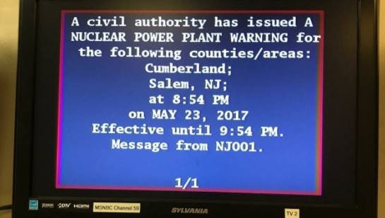 This emergency broadcast regarding the nuclear power plant in Salem County was sent erroneously, authorities said Tuesday night.