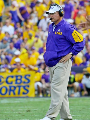 LSU Tigers head coach Les Miles against the Auburn Tigers during the second quarter of a game at Tiger Stadium.