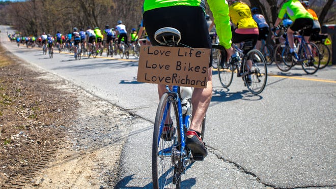 On Sunday, almost 400 people turned out to ride bicycles in memory of Richard Tom, 47, and Joseph Marshall, 17, both of Hinesburg. Both were killed on Vermont 116 when the car Marshall was driving lost control, hitting Tom before skidding off the road.