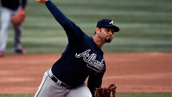 Atlanta Braves starting pitcher Anibal Sanchez (19) delivers during the first inning against the Chicago Cubs on Friday.