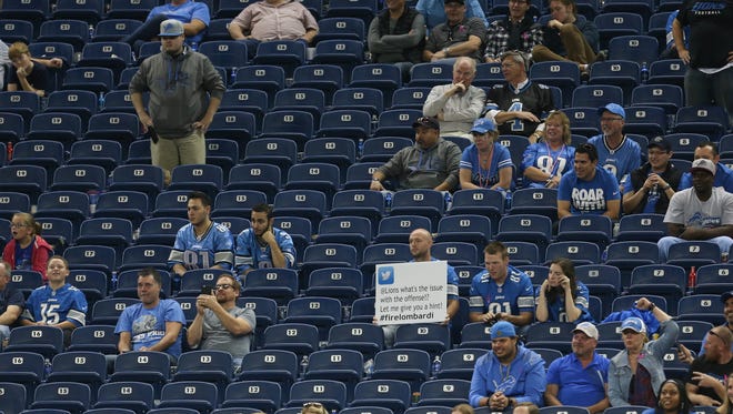 Detroit Lions fans started leaving during third quarter action against the Arizona Cardinals on Sunday, October 11, 2015 at Ford Field in Detroit.