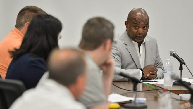 St. Cloud School District Superintendent Willie Jett answers questions Thursday, June 30 after making a recommendation to ask for a new levy that would build a new Technical High School and update Apollo High School. The recommendation came during a school board work session at Apollo.
