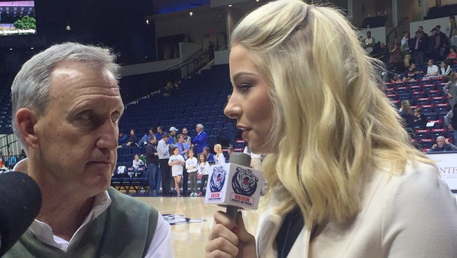 Miss America contestant Hayley Lewis, with Belmont coach Rick Byrd, is embarking on career in sportscasting.