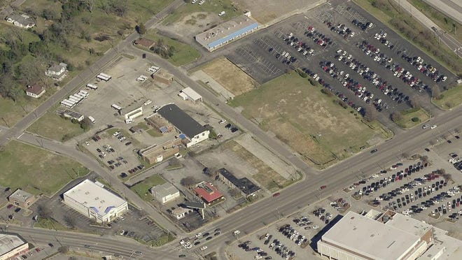An aerial image shows the bulk of a 35-acre, Medical College of Georgia Foundation property at the intersection of 15th Street and John C. Calhoun Expressway. Redevelopment efforts are being accelerated with a $10 million Augusta National Golf Club-led donation that will help build two nonprofit centers on the property's southwestern side.