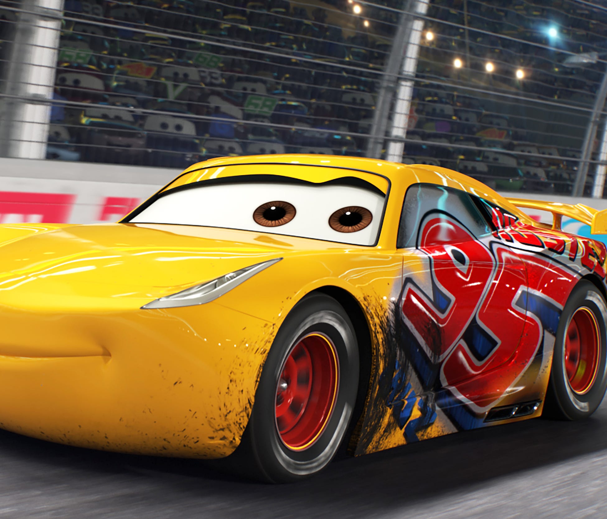 Cruz Ramirez (voiced by Cristela Alonzo) enters the Florida 500 wearing the No. 95 — the number of her new crew chief, Lightning McQueen.