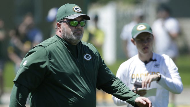 Green Bay Packers coach Mike Mccarthy is shown during the team's OTA practice Tuesday, June 6, 2017, in Green Bay.