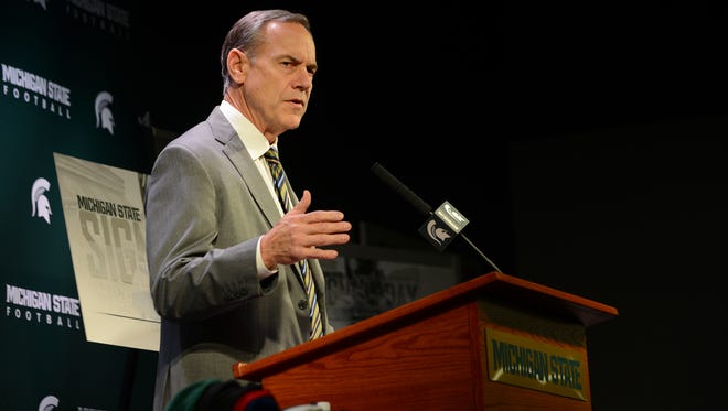 Michigan State coach Mark Dantonio talks to the media during Signing Day press conference on Wednesday at Spartan Stadium.