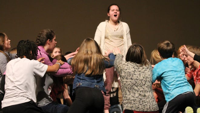 Kaukauna High School students rehearse a scene from "Aida," which will open Thursday at the school.