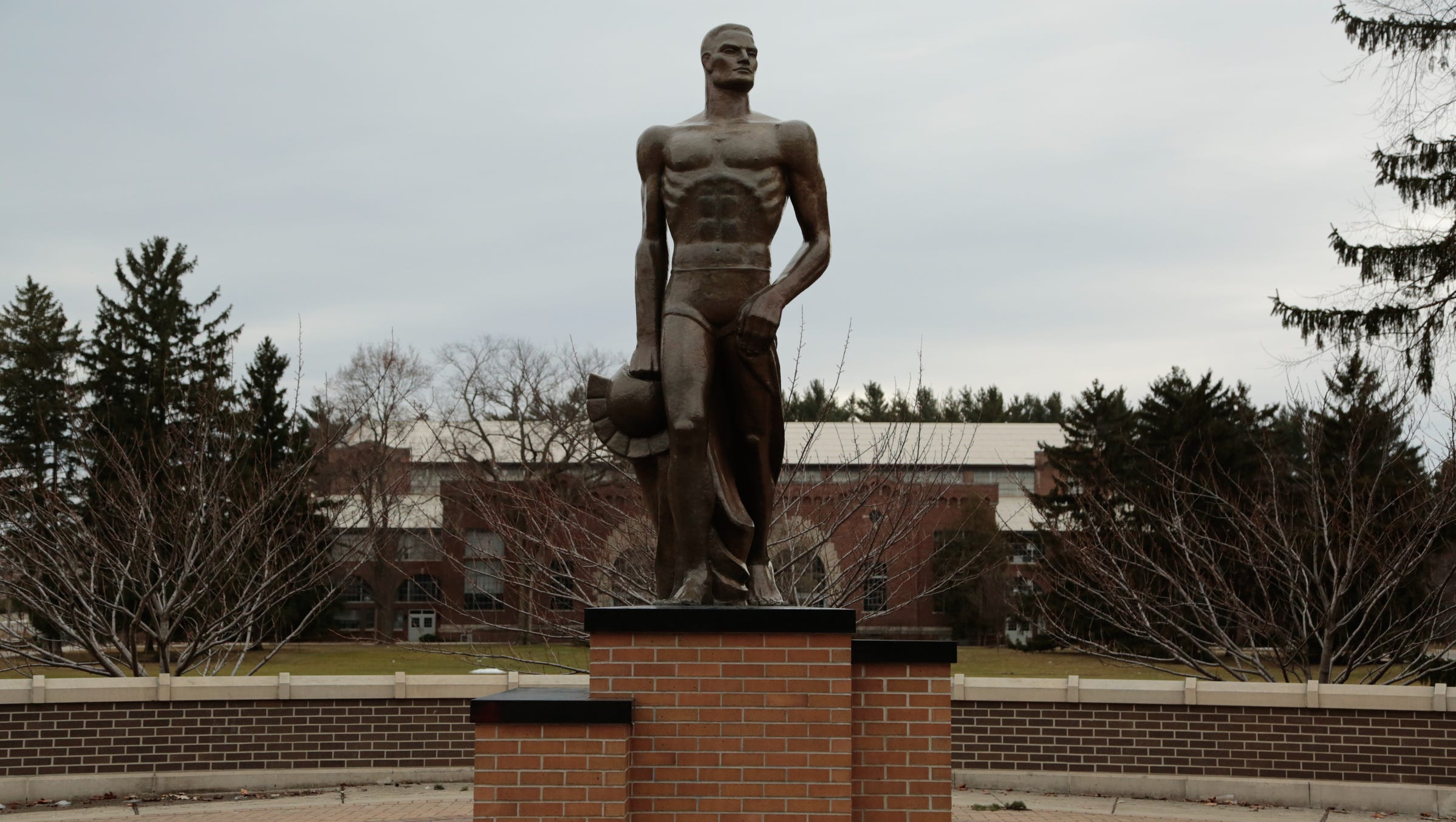 Vandals Paint Blue M On Michigan State Spartan Statue
