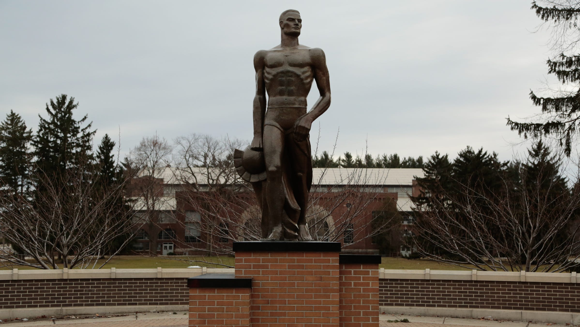 Vandals Paint Blue M On Michigan State Spartan Statue Vandals Paint Blue M On Michigan State Spartan Statue