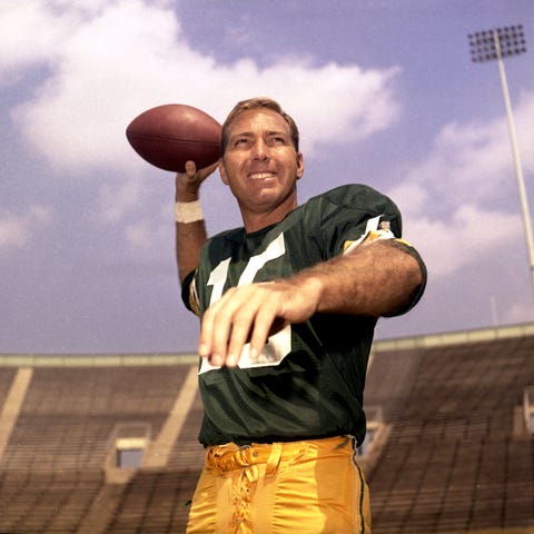 Legendary Packers quarterback Bart Starr throws...