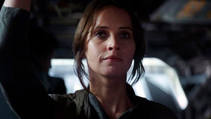 This image released by Lucasfilm Ltd. shows Felicity Jones as Jyn Erso in a scene from, "Rogue One: A Star Wars Story."