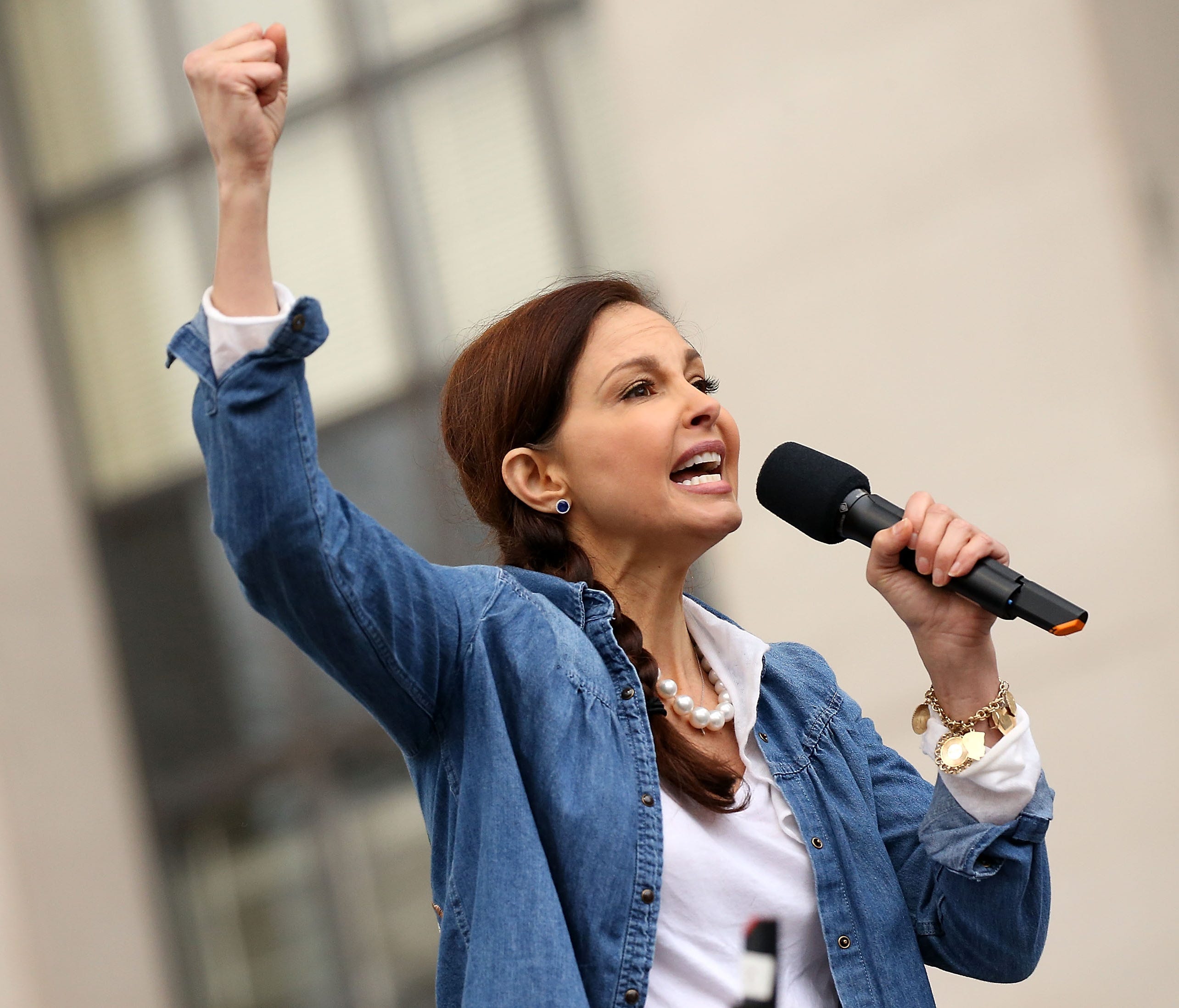 Ashley Judd was among many celebrities who participated in the rally at the Women's March on Washington on Jan. 21, 2017, in D.C.