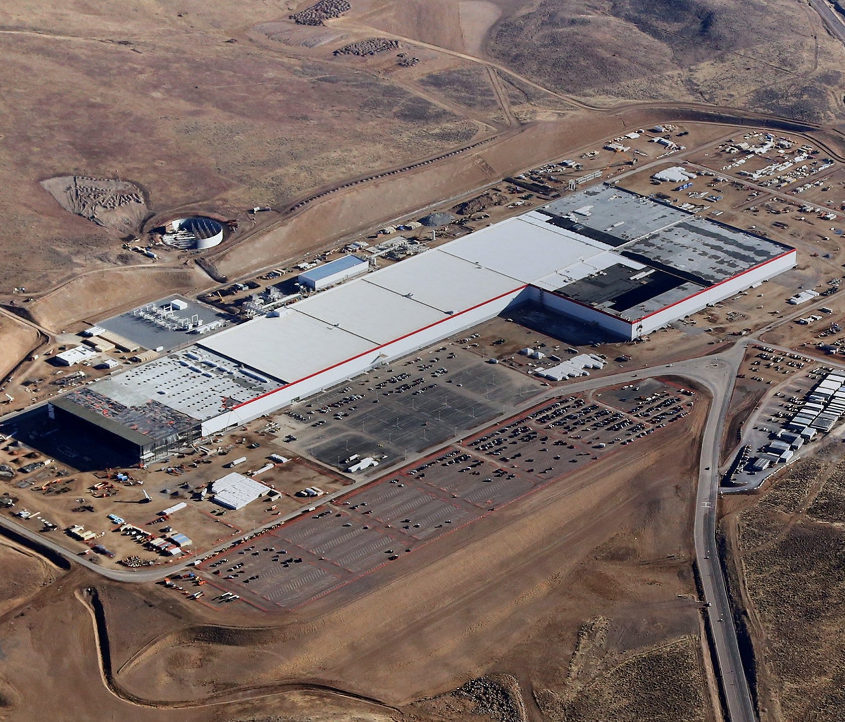 A handout photo made available by Tesla Motors on July 3, 2017 shows an aerial view of Tesla Gigafactory in Sparks, Nevada.