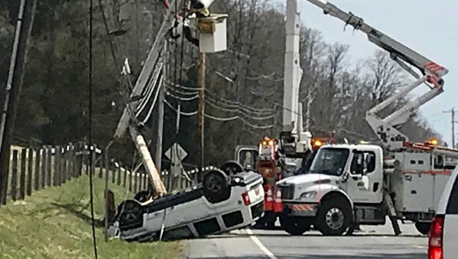 A SUV crashed into a utility pole on Route 22 in Patterson and rolled over.