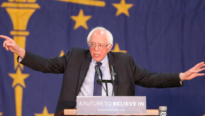 Democrat Presidential candidate Bernie Sanders addresses his supporters during a town hall meeting Wednesday, April 27, 2016, in the France A. Cordova Recreational Sports Center on the campus of Purdue University. Sanders said he wants to change the status quo.