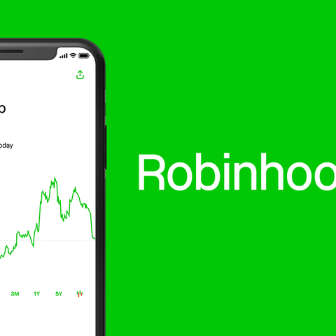The Robinhood logo with a picture of the app open 