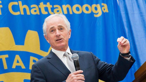In this May 5 photo, U.S. Sen. Bob Corker makes a Rotary Club speech in Chattanooga. The Tennessee Republican said afterward that he had no regrets about sitting out this year's tumultuous GOP presidential campaign, saying he wasn't the type of candidate "the country was looking for" this year.