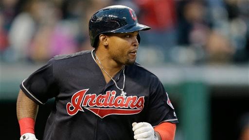 FILE - In this May 16, 2016, file photo, Cleveland Indians' Marlon Byrd runs the bases after hitting a two-run home run off Cincinnati Reds relief pitcher Layne Somsen in the sixth inning of an interleague baseball game in Cleveland. Byrd has been suspended 162 games for testing positive a second time for a performance-enhancing drug, a person with knowledge of the suspension said Wednesday, June 1, 2016. (AP Photo/Tony Dejak, File)