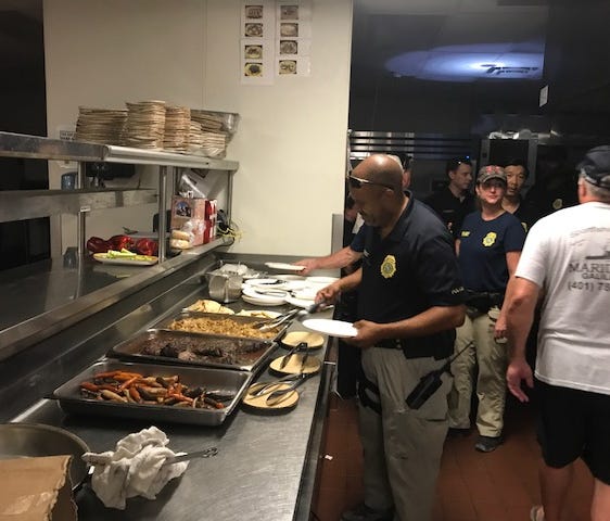 First responders have drinner at the Cheeca Lodge & Spa in Islamorada in the Florida Keys during Hurricane Irma.