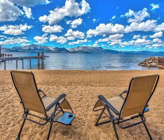 This Zephyr Cove home in Lake Tahoe, Nev., has sprawling, lawns, and other water features.