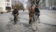 Bicycle riders in Kaesong, Feb. 22, 2016. 