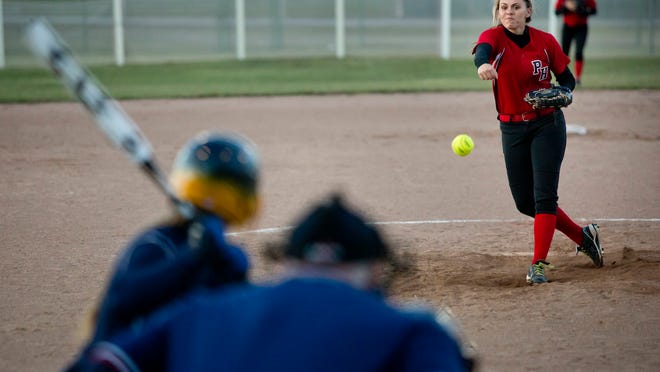 Port Huron's Tori Fenner throws a pitch during a softball game Friday at Port Huron High School.