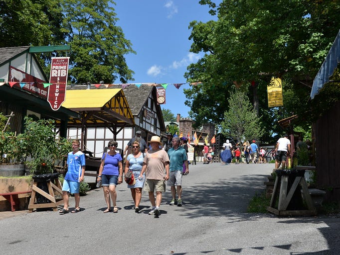 Visitors stroll the the streets of the Shire of Mount